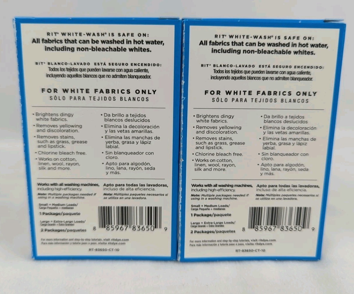 Lot Of 2 Rit White Wash 1-7/8 Ounce Fabric Dye Remover Stain Remover