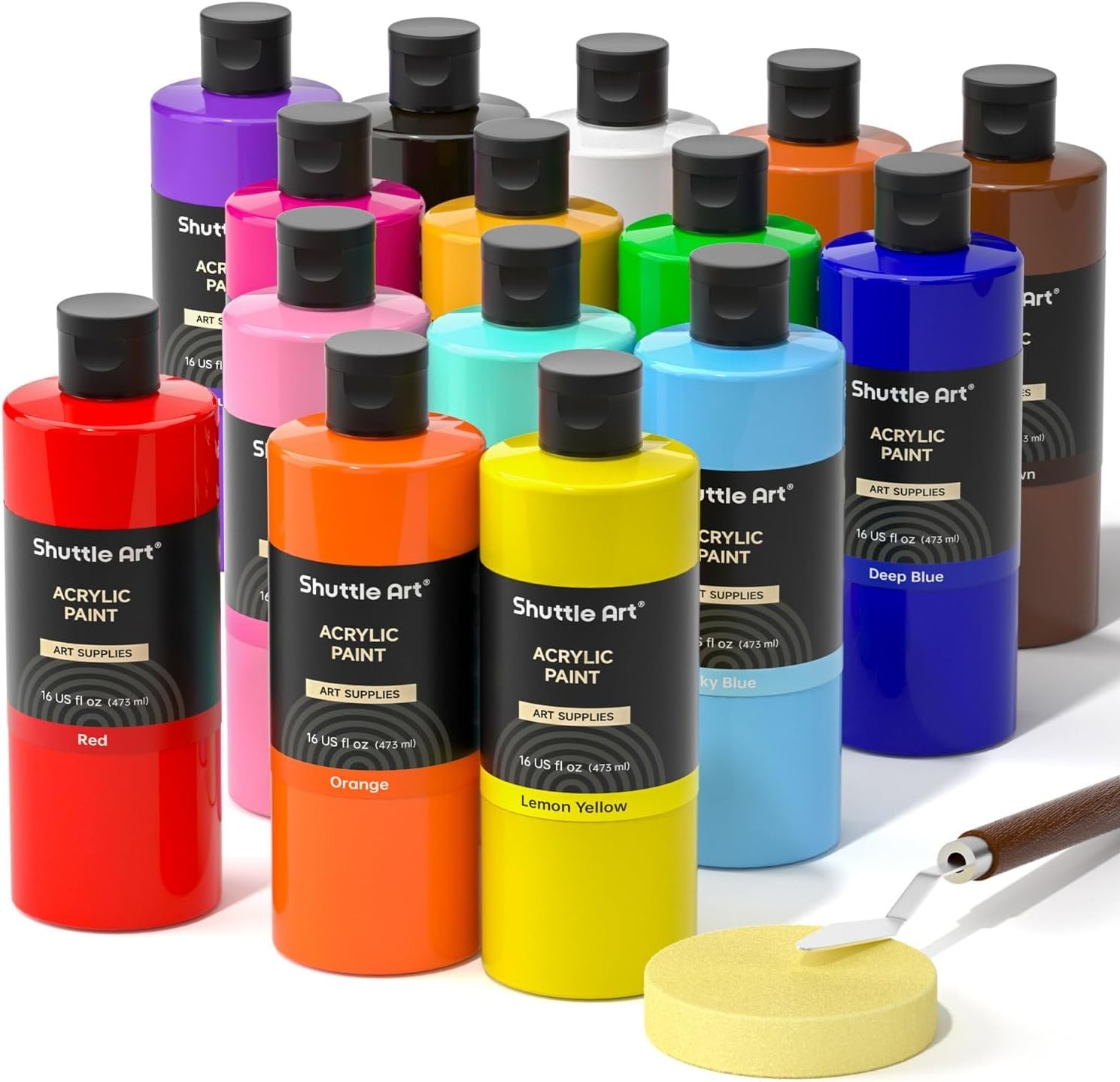 Shuttle Art Acrylic Paint Set 15 Colors 16oz Large Bottles High Viscosity Rich P