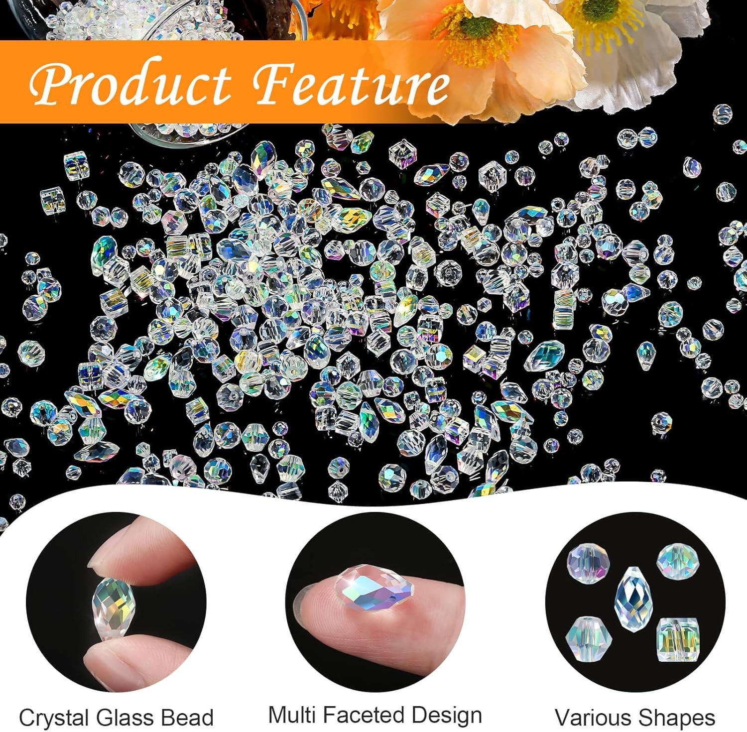Crystal Beads, 800 Pcs Glass Beads Bulk, Clear Large, AB color