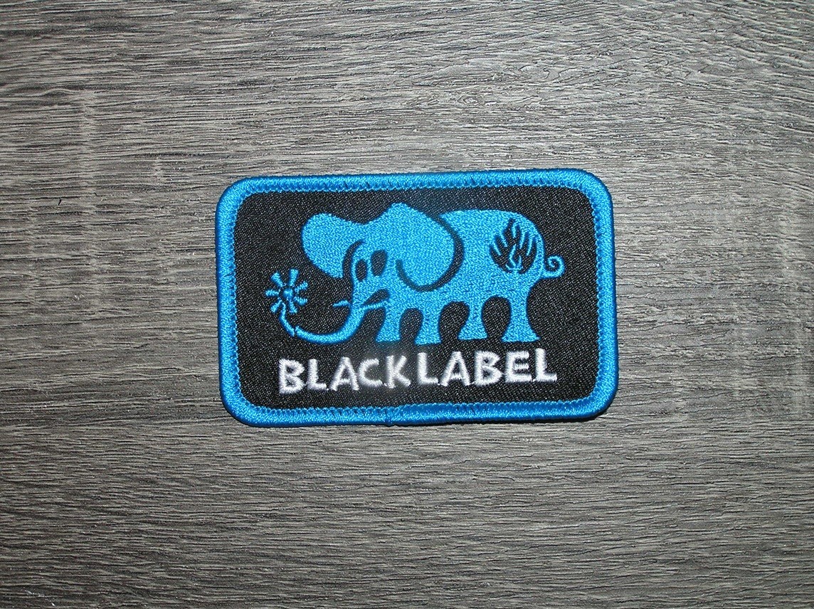 Black Label Elephant Skateboard Blue/Black Embroidered Iron On Patch 3″ x 2″