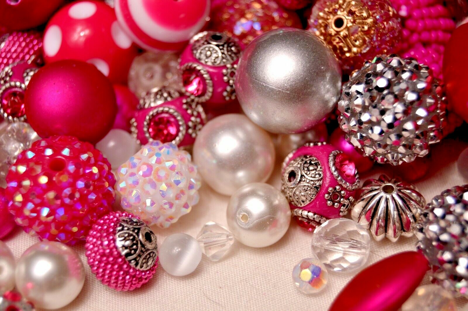 “Magenta” Bead Mix, Large Boho, Resin, Glass Beads 8mm to 28mm BM312