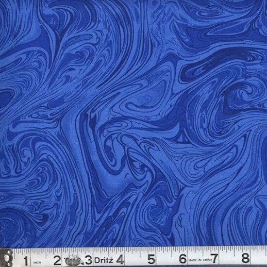 Royal Blue Spilled Marbled Paint 100% Cotton Fabric sold BTY