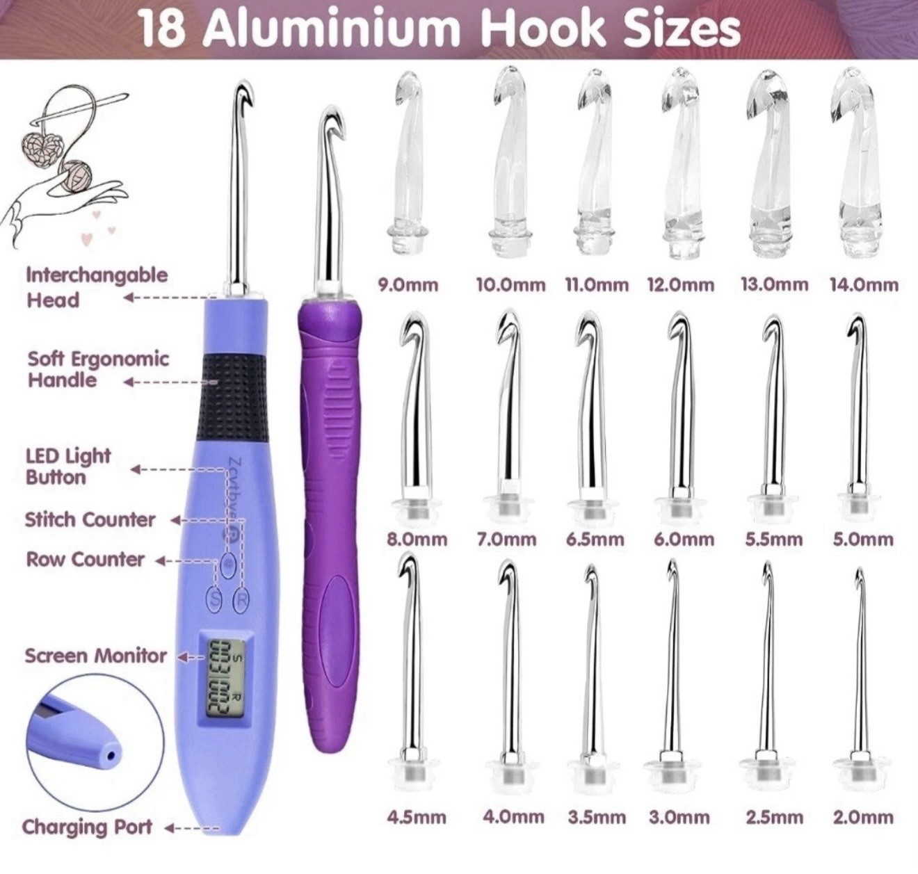 Counting Crochet Hook Set Digital, Light Up Crochet Hooks Set – Ergonomic for…