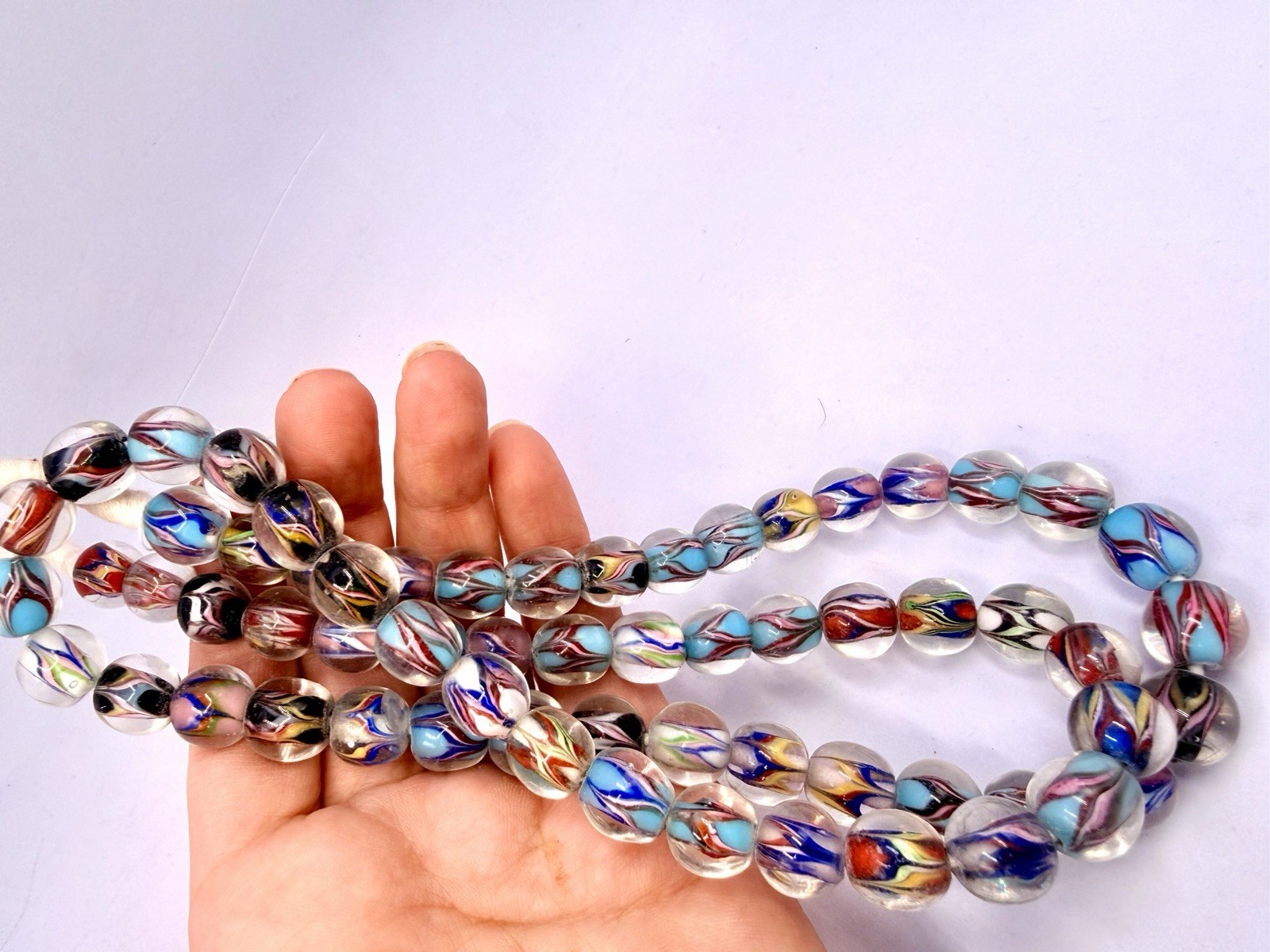 62 Pcs 12mm Glass Swirl Marble Beads Clear Colorful Rare Jewelry Making C