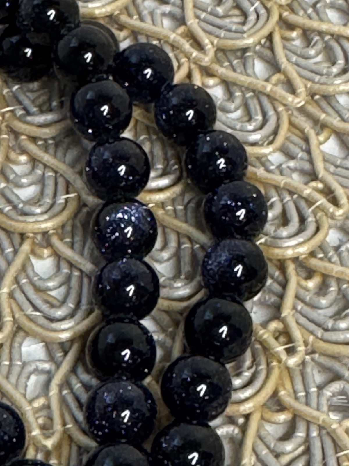 Blue Sandstone Goldstone Beads Sparkle Smooth round Stone 8mm