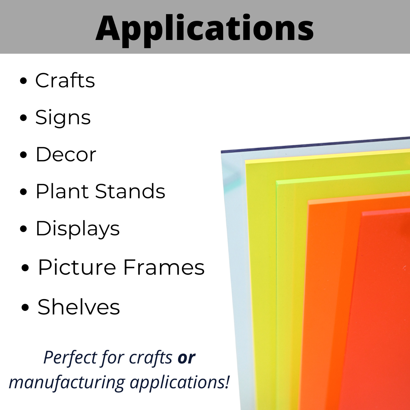 Transparent Fluorescent Colored Acrylic Plexiglass Sheet, Choose Color and Size