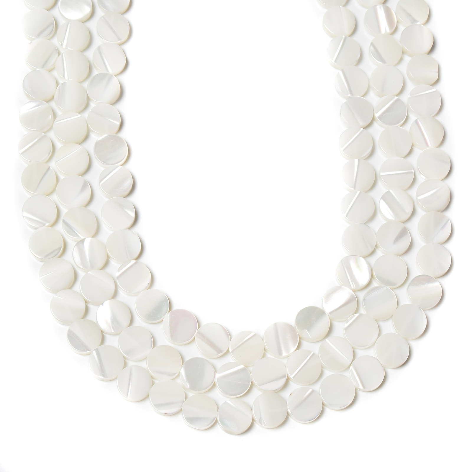 Iridescent White Mother of Pearl MOP Shell Coin Beads 6mm 8mm 10mm 15.5” Strand