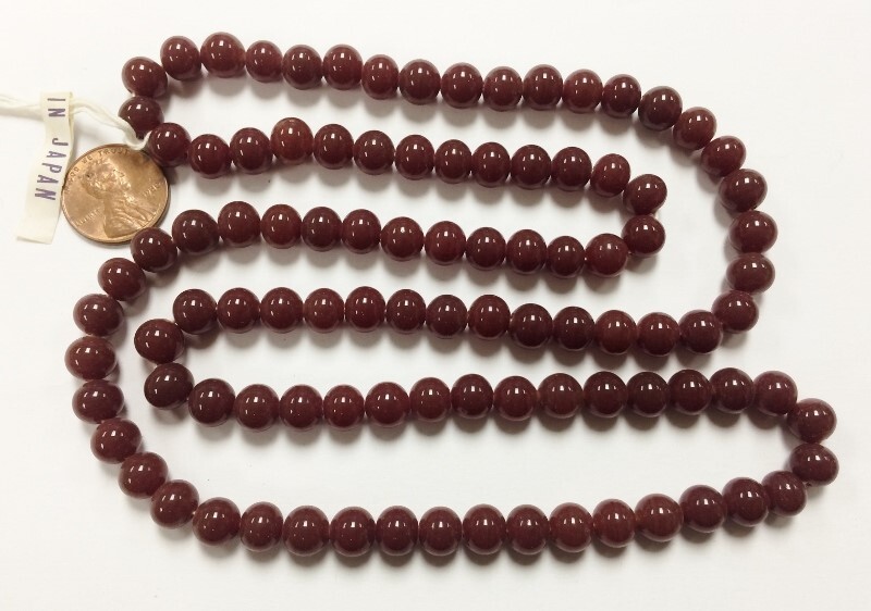 100 VINTAGE JAPANESE CHERRY BRAND GLASS DARK CARNELIAN 8mm. ROUND BEADS 4559