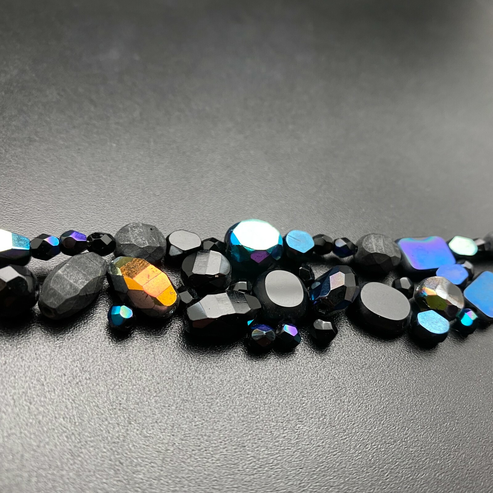 Multi-Shaped Assortment Black With AB Finish Czech Glass Beads (BLKCG58)