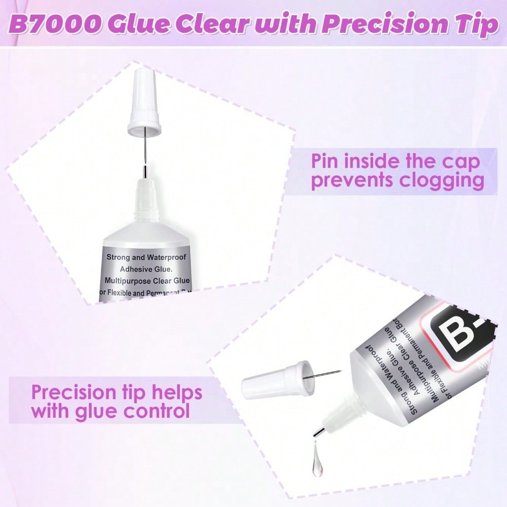 4 Pack 110ml B7000 Clear Super Glue with Precision Tip Bedazzling Kit Supplies