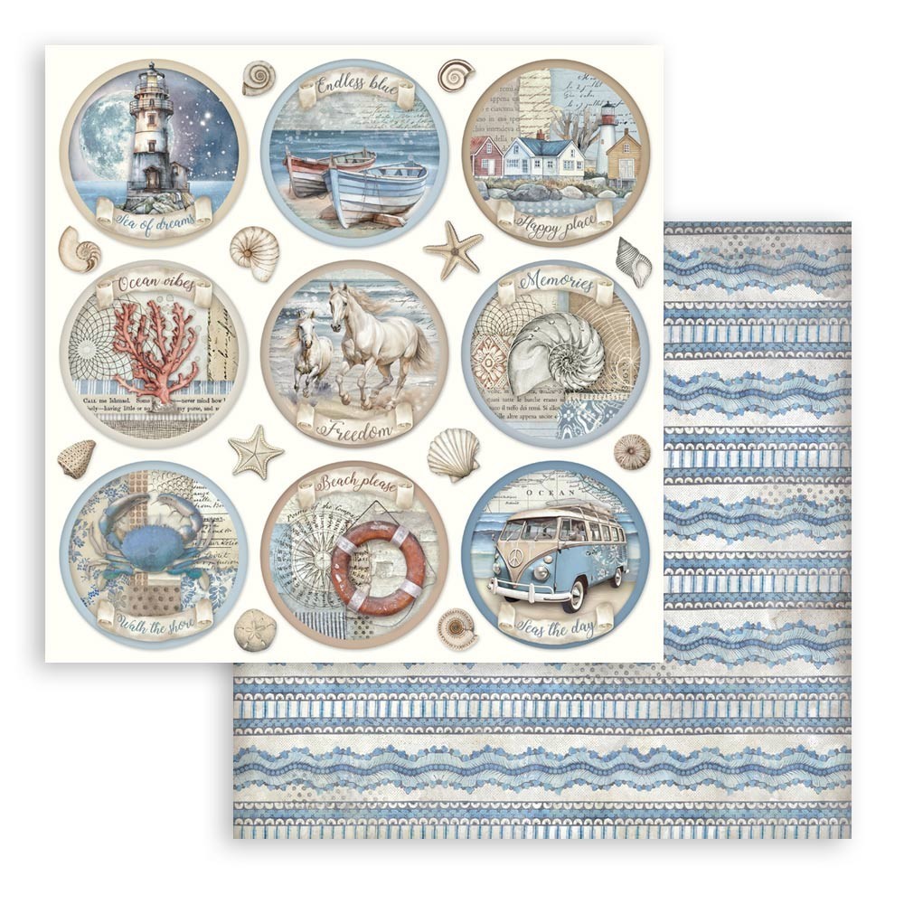 Stamperia SILENT SEA 8×8 Paper Pad 10 Sheets Mixed Media Beach Nautical SBBS125