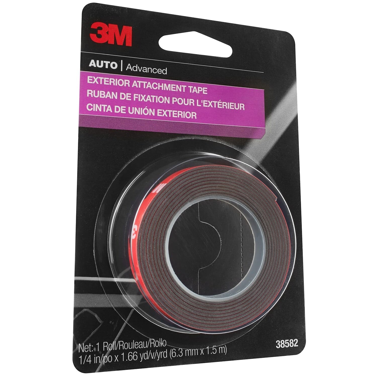 3M Auto Exterior Attachment Tape, 1/4 in x 5 ft, Heavy in. x 5 ft., Red