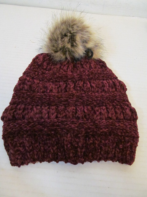 David & Young Cruelty-Free Vegan Faux Fur Knit Hats, Burgundy, Green or Black