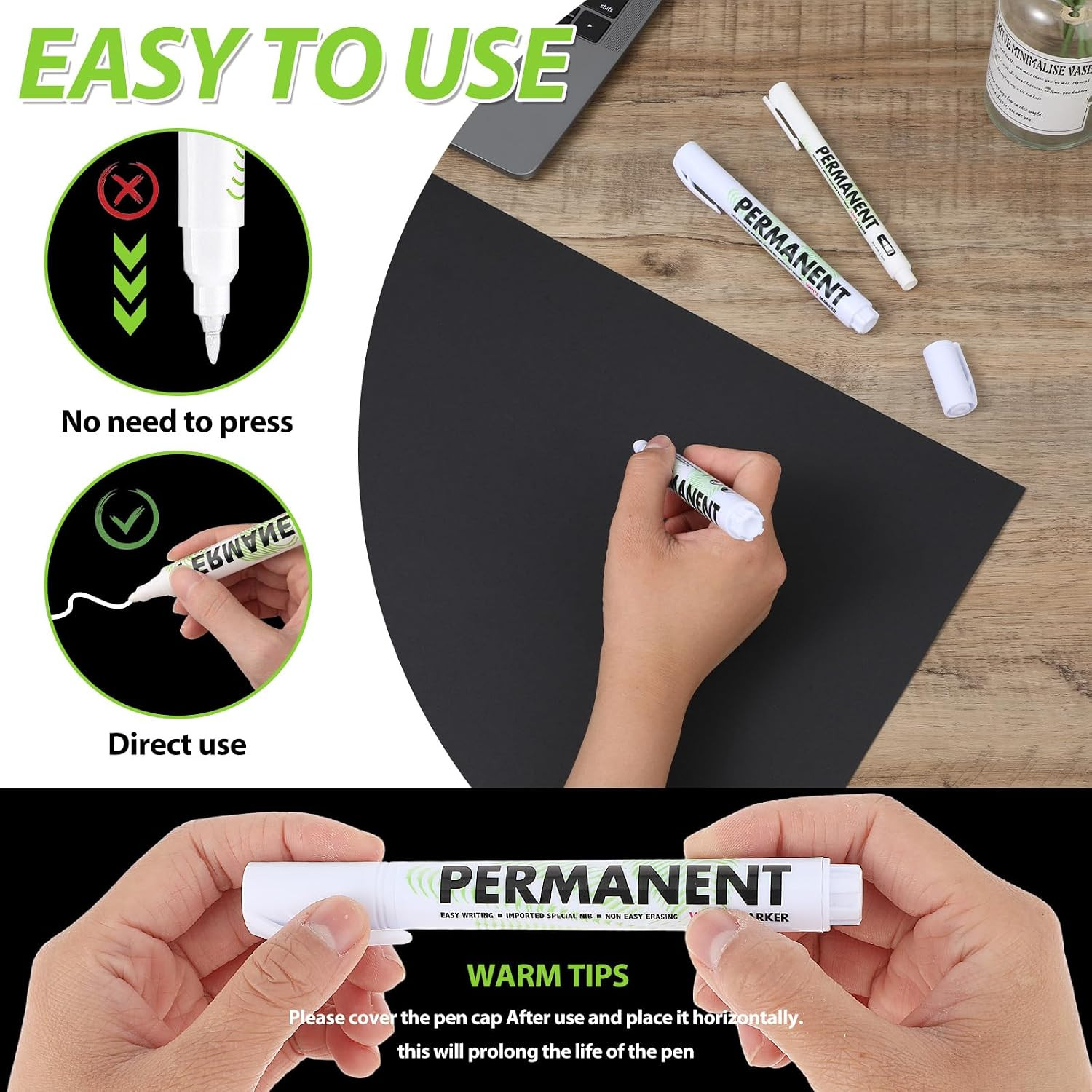 Sibba Acrylic White Paint Pens, 6 Pack White Permanent Marker for Wood