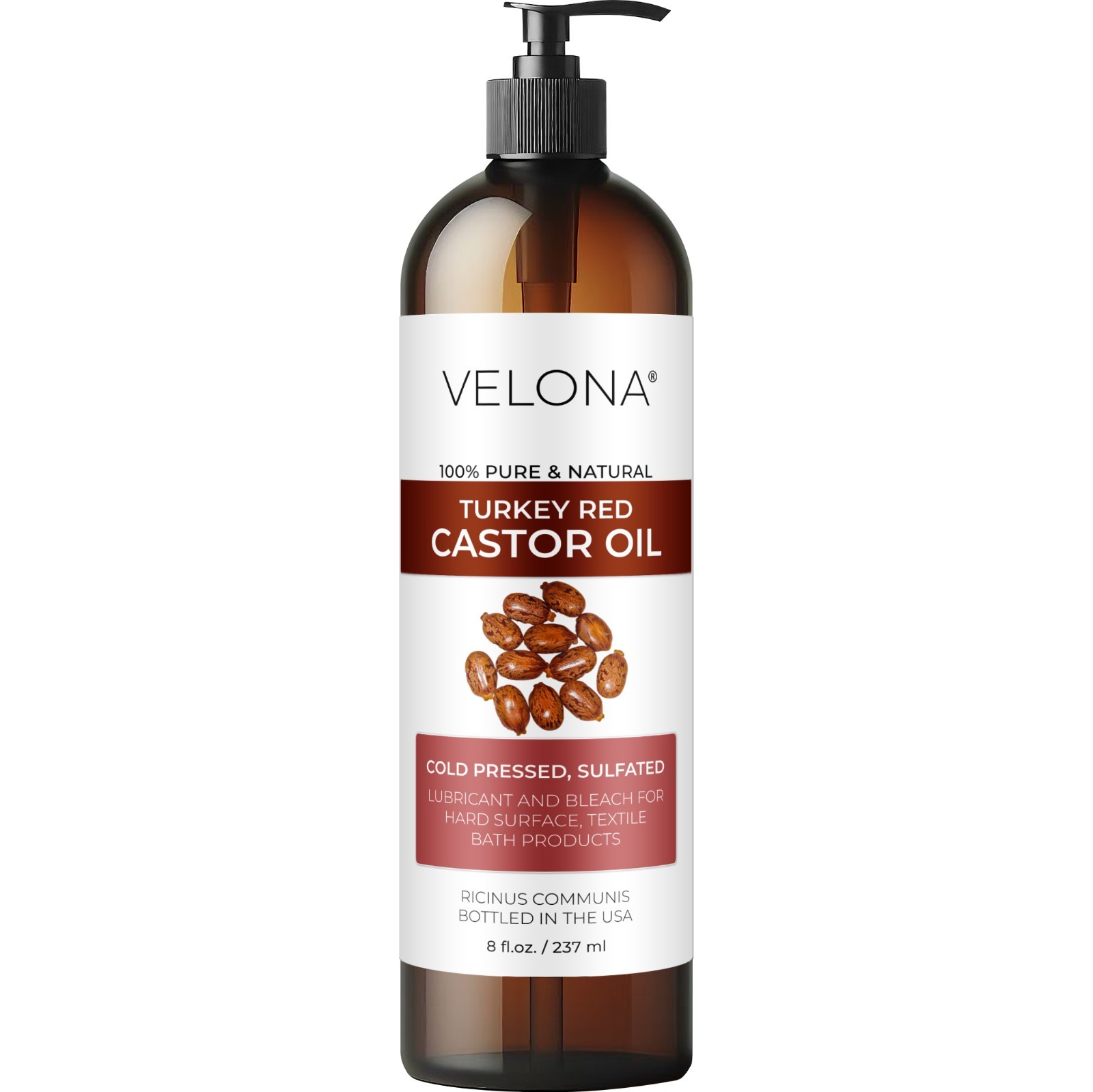 Castor Oil Turkey Red Oil by Velona – 2 Fl Oz – 7 lb, Natural, Cold Pressed
