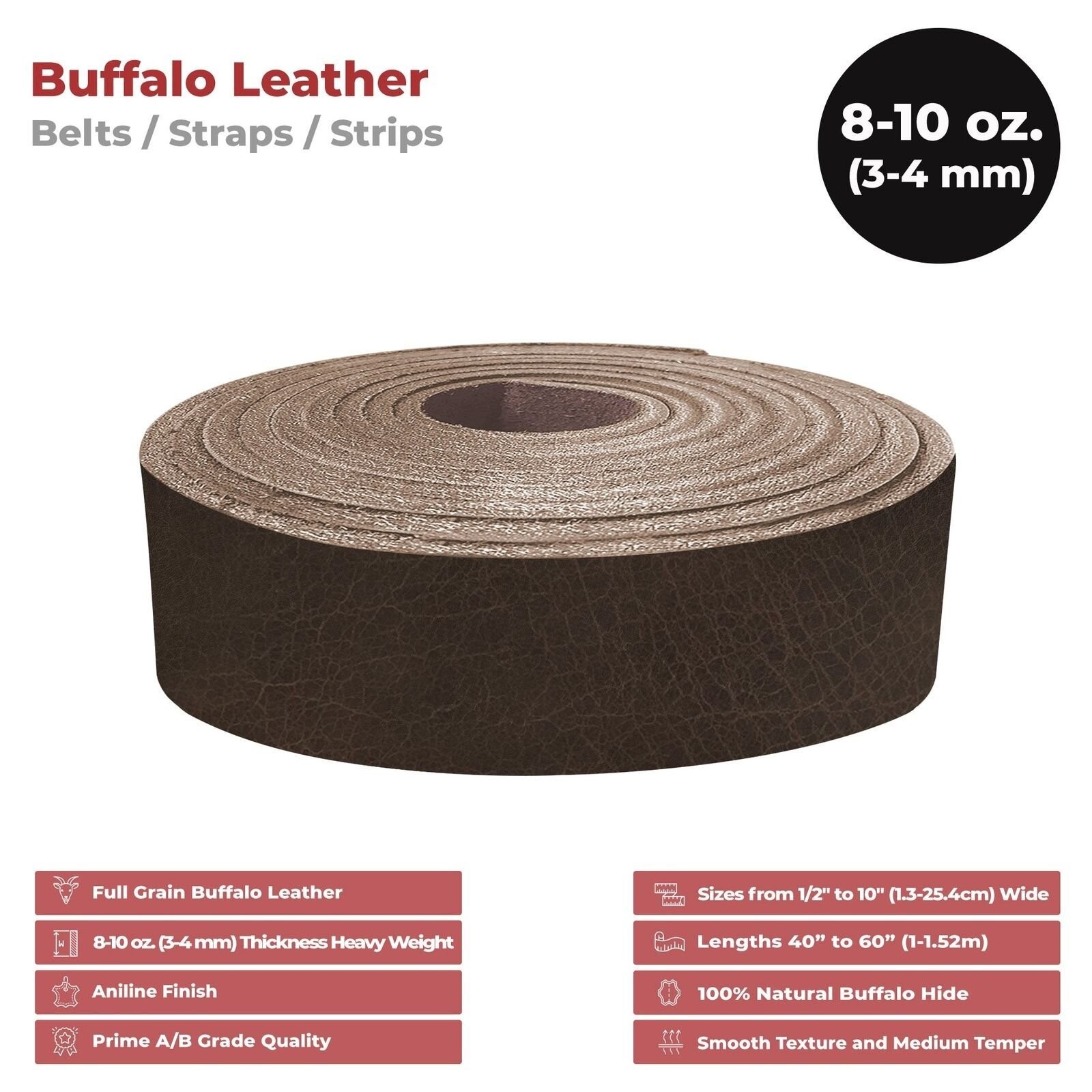 European Leather Works – Buffalo Belt Blanks 8-10 oz (3-4mm) 40-60″ Leather