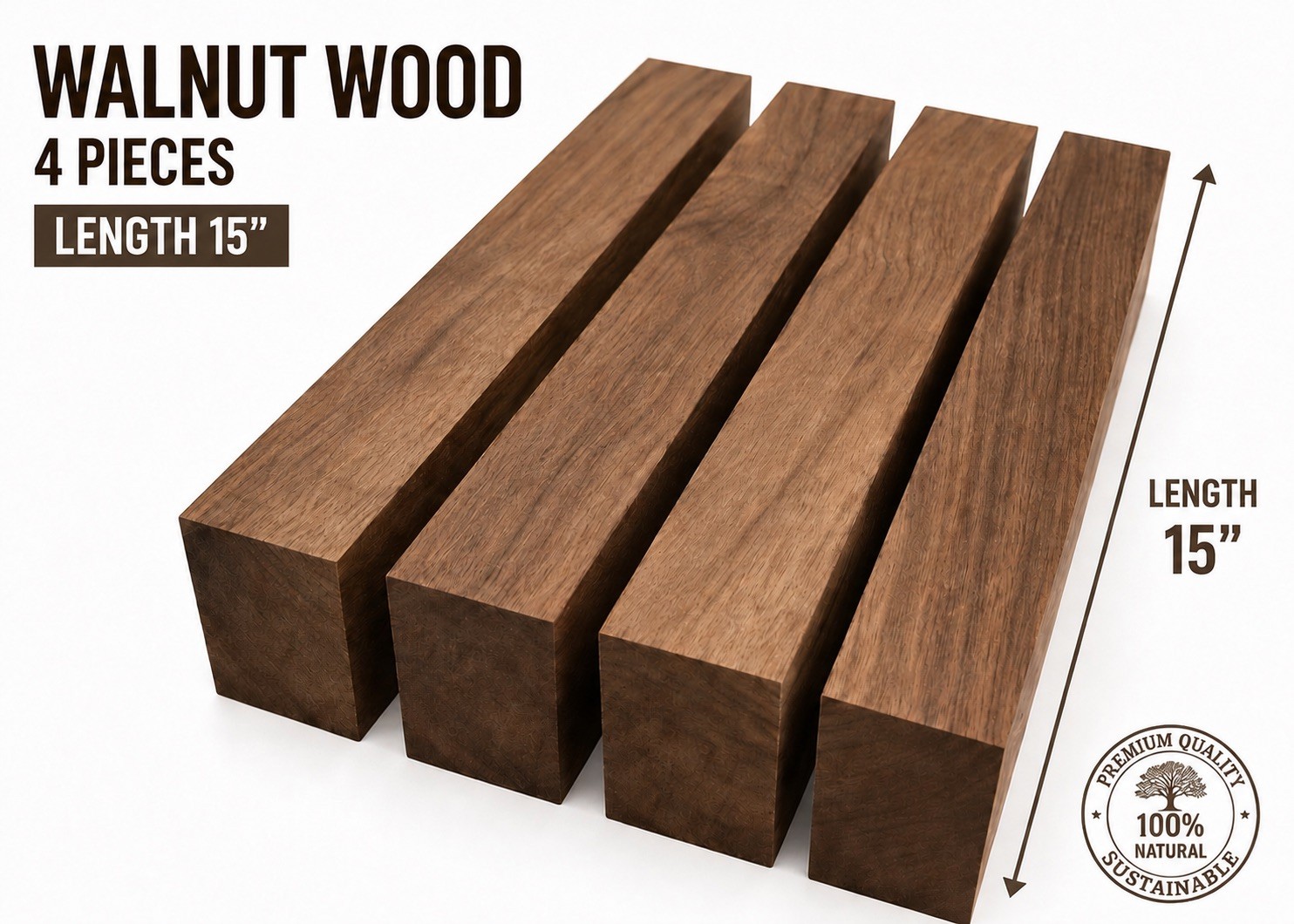 4 pcs Black Walnut Short Blanks 2” x 2” x 15” Kiln Dried Hardwood