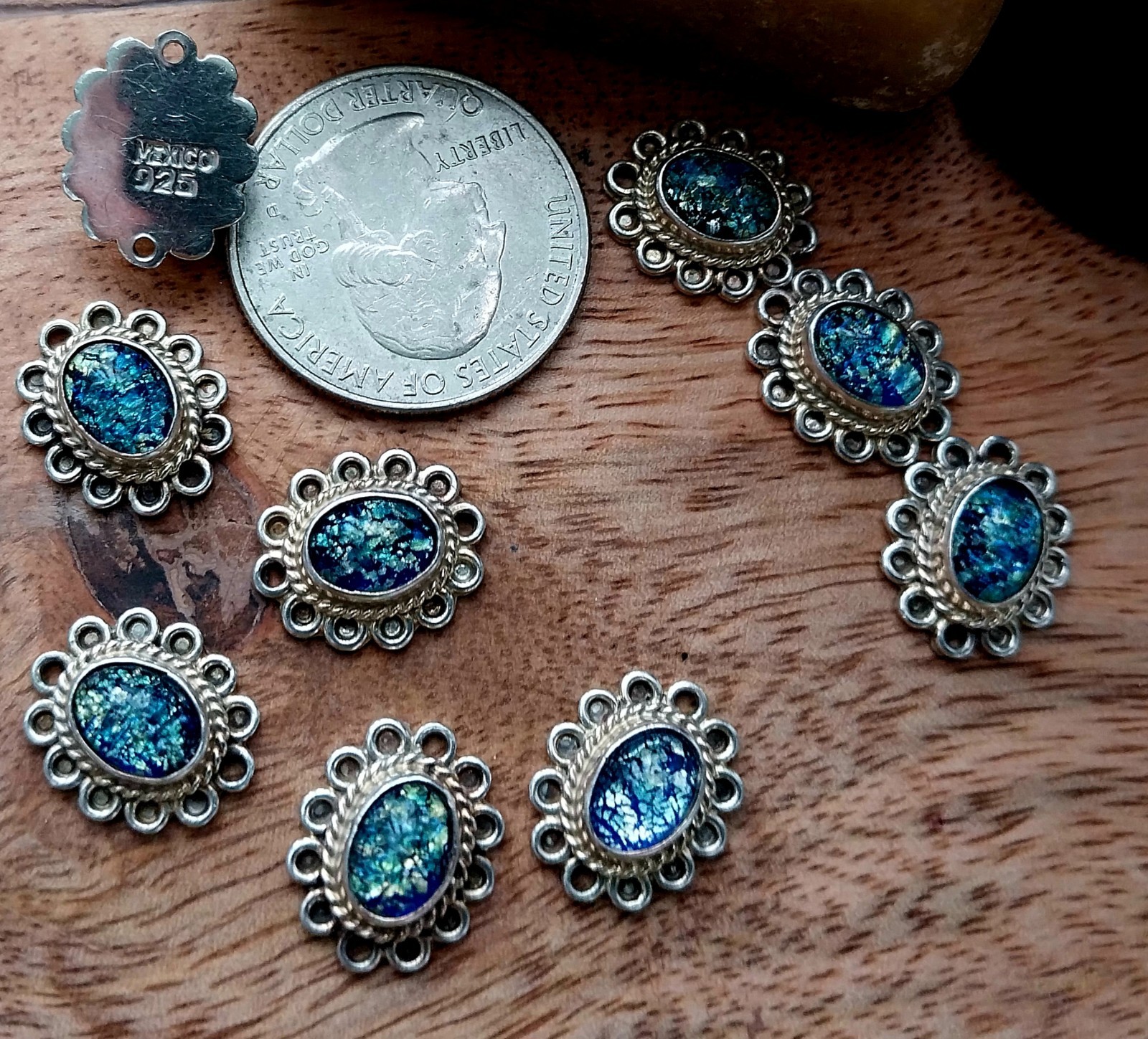 Estate MEXICO 925 Blue Opal Closed Back Connectors (9)
