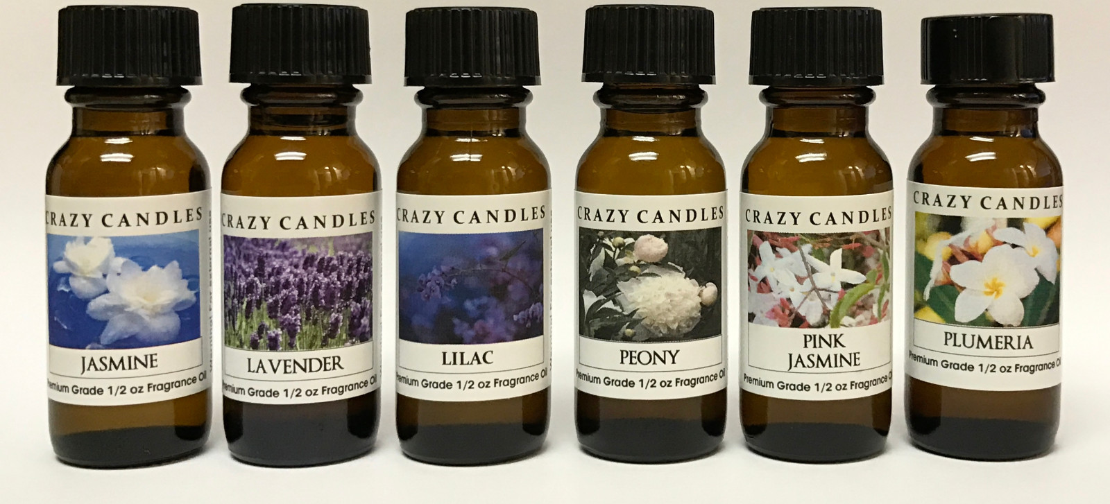 6 Oil Set Jasmine, Lavender, Lilac, Peony, Pink Jasmine, Plumeria 1/2 Bottles