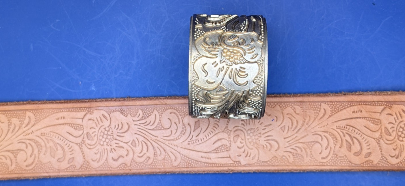 Leather Embossing Machine Roller Flower and Scroll Pattern #3161 Solid Brass