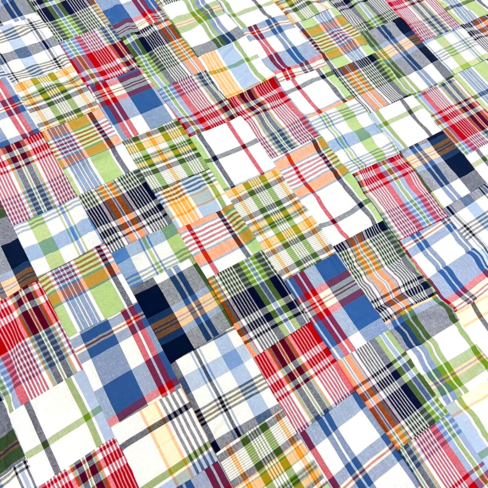 Handmade Navy Madras Plaid Scrappy Cotton Patchwork Queen Size quilt top/topper