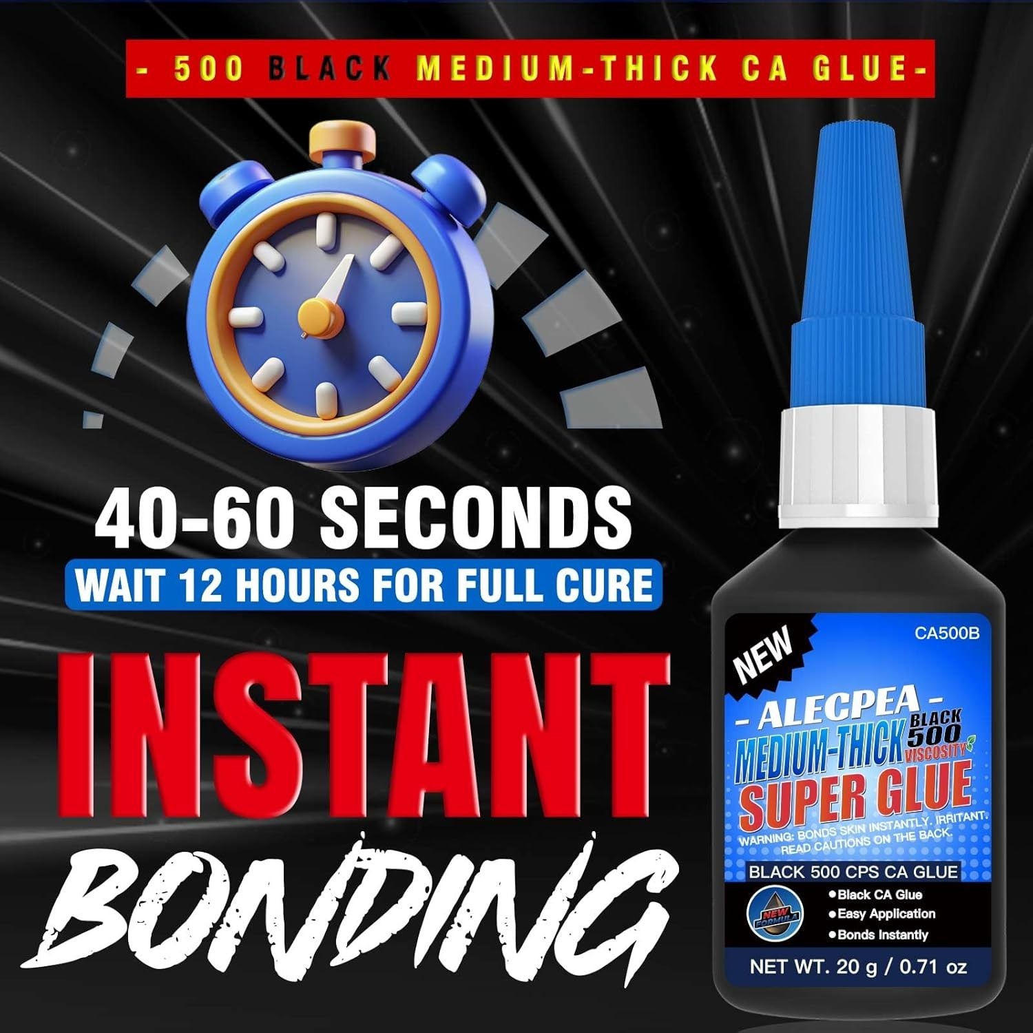 20g Black Medium-Thick CA Glue (500 CPS),Premium Cyanoacrylate Super Glue for…