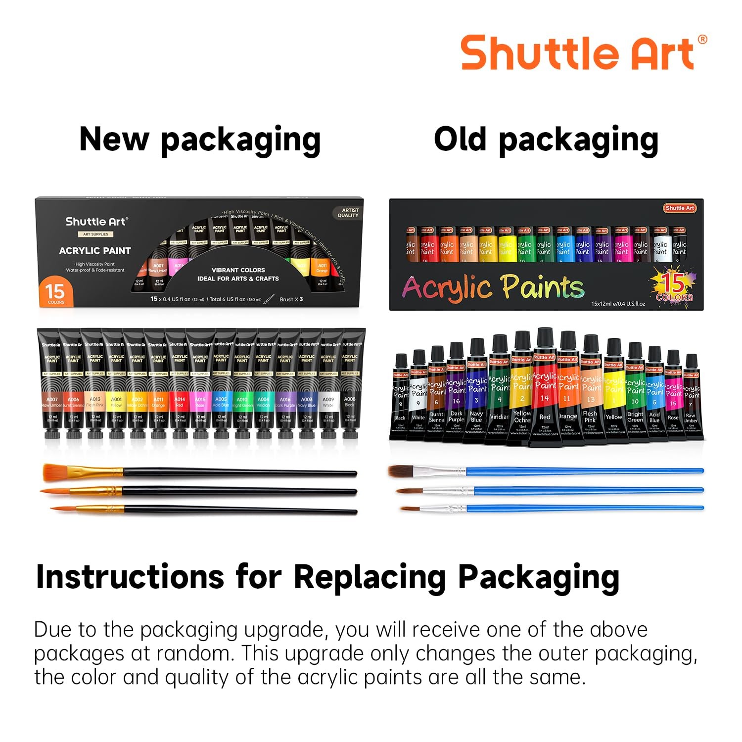 Shuttle Art Acrylic Paint Set, 15 x 12ml Tubes Artist Quality Non Toxic Rich