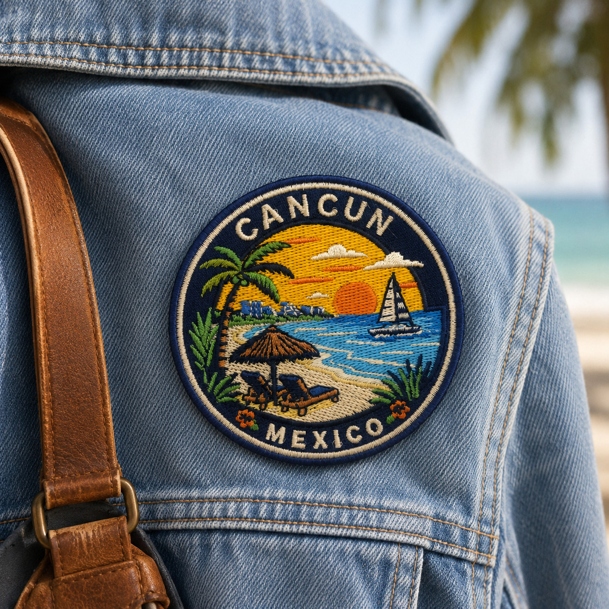 Cancun Mexico Patch 3″ Iron On Embroidered Beach Travel Souvenir Badge