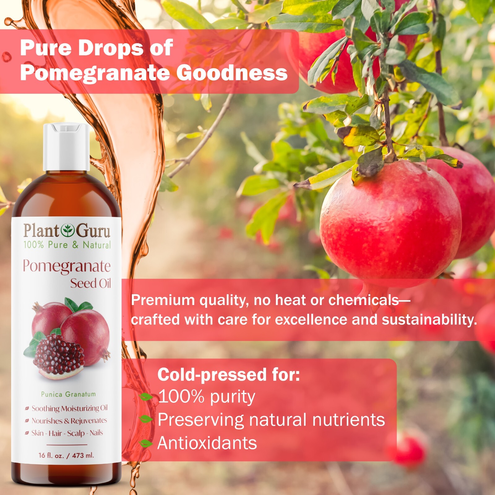 Pomegranate Seed Oil 4 oz. Unrefined 100% Pure Cold Pressed For Skin Face Hair