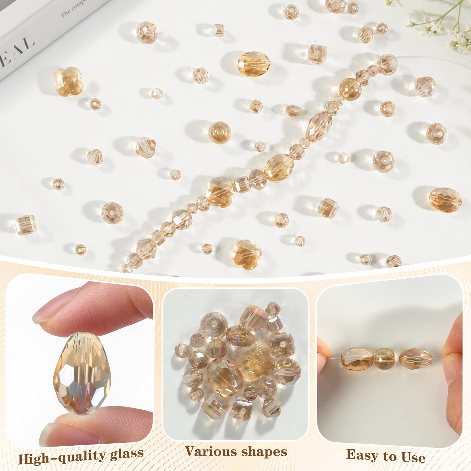 636pcs Assorted Crystal Glass Beads for Jewelry 636pcs, Silver Champagne