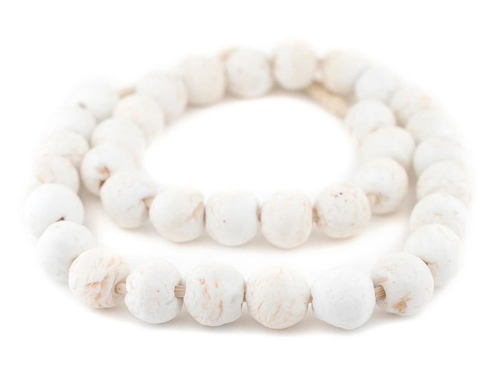 Rustic Opaque White Recycled Glass Beads 18mm Ghana African Sea Glass Round