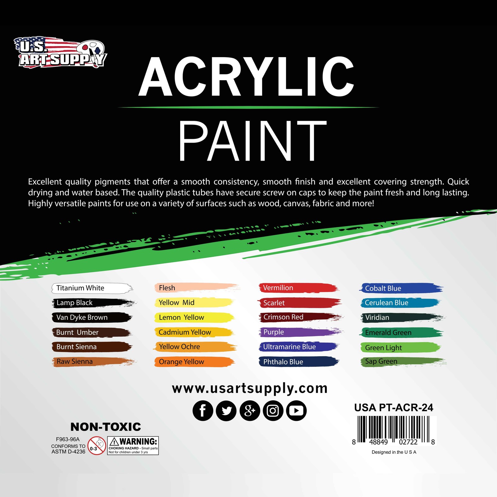 Professional 24 Color Art Acrylic Paint Set, 12ml Tubes, Artist Student Painting