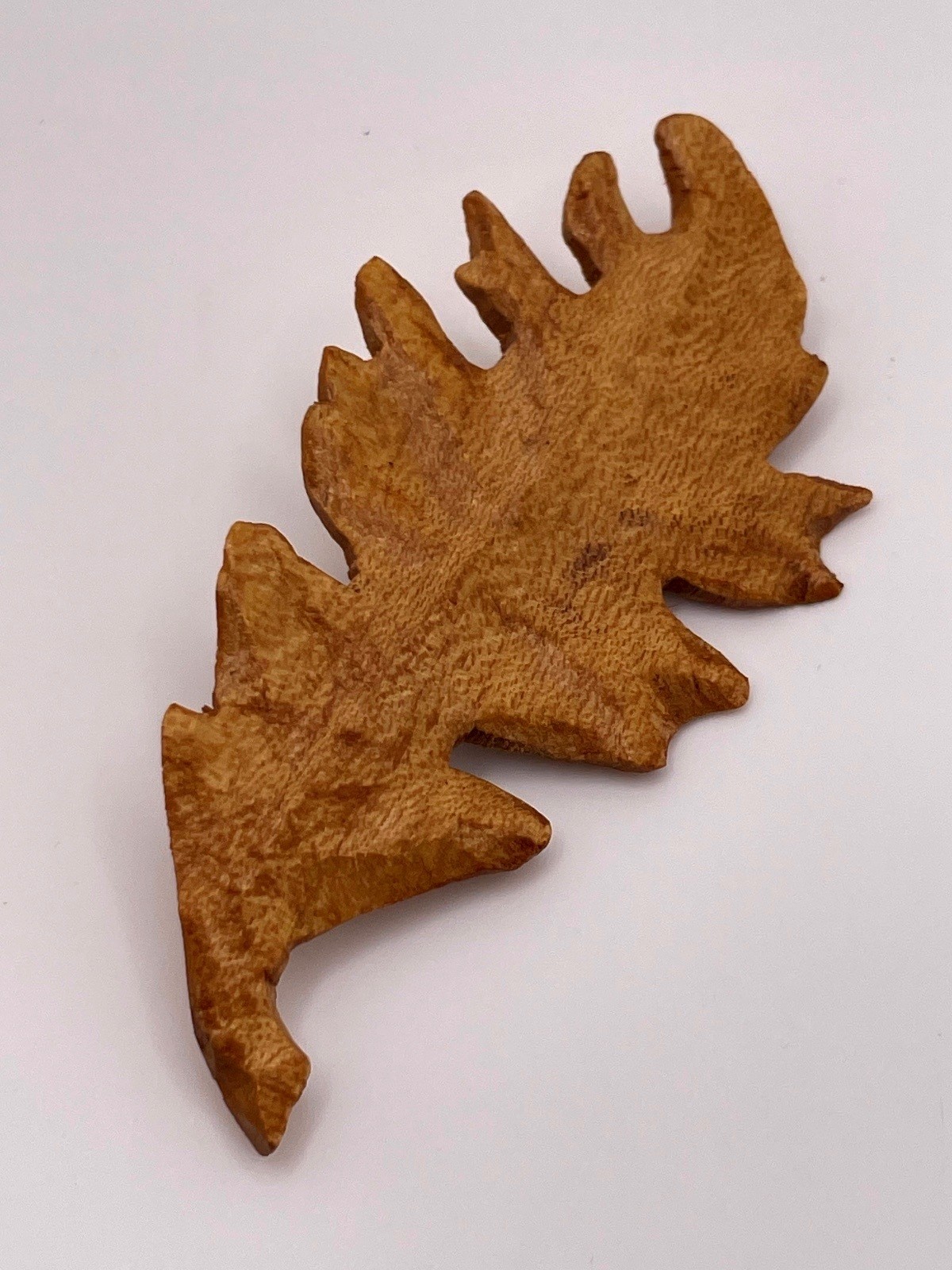 Wooden Hand Carved Oak Leaf Brooch Pin