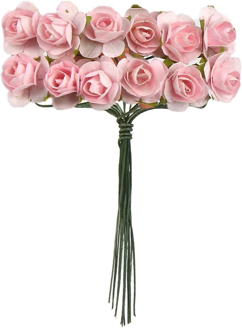 120 pcs Mini Paper Flowers,Mulberry Paper 1/2″ Artificial Rose Flower with St…