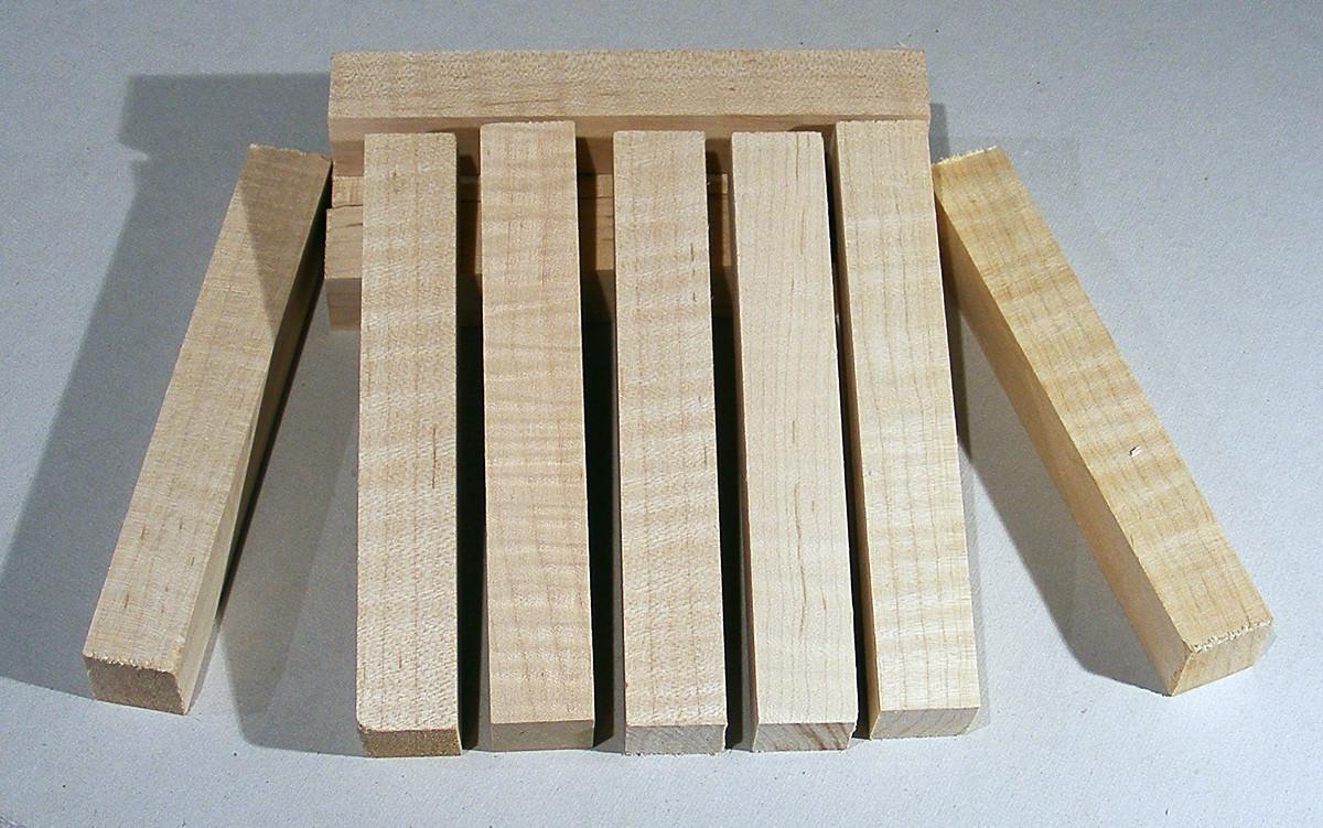 5 Curly Maple Pen Blanks, AAA Figure, ¾”x5”, Craft turning, carving wood