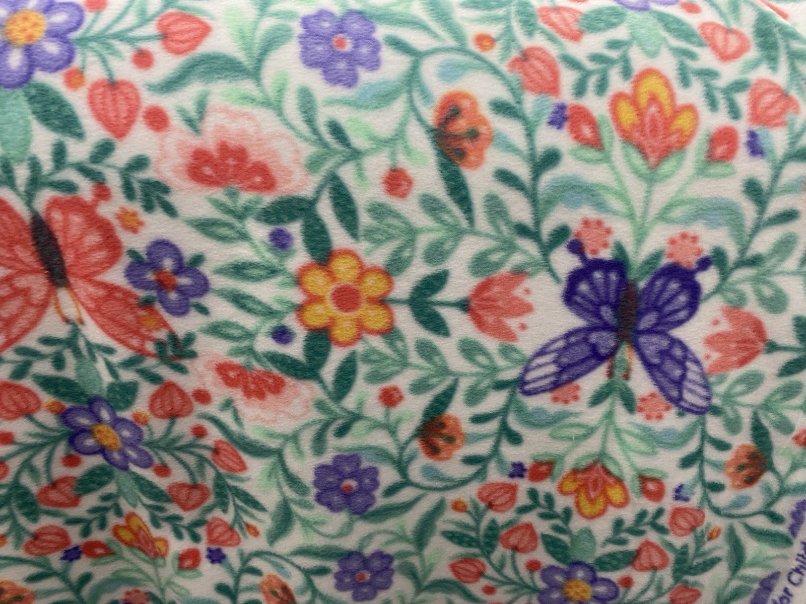 Colorful Flower Butterfly Fleece Fabric, 60” Wide, Sold By The Yard