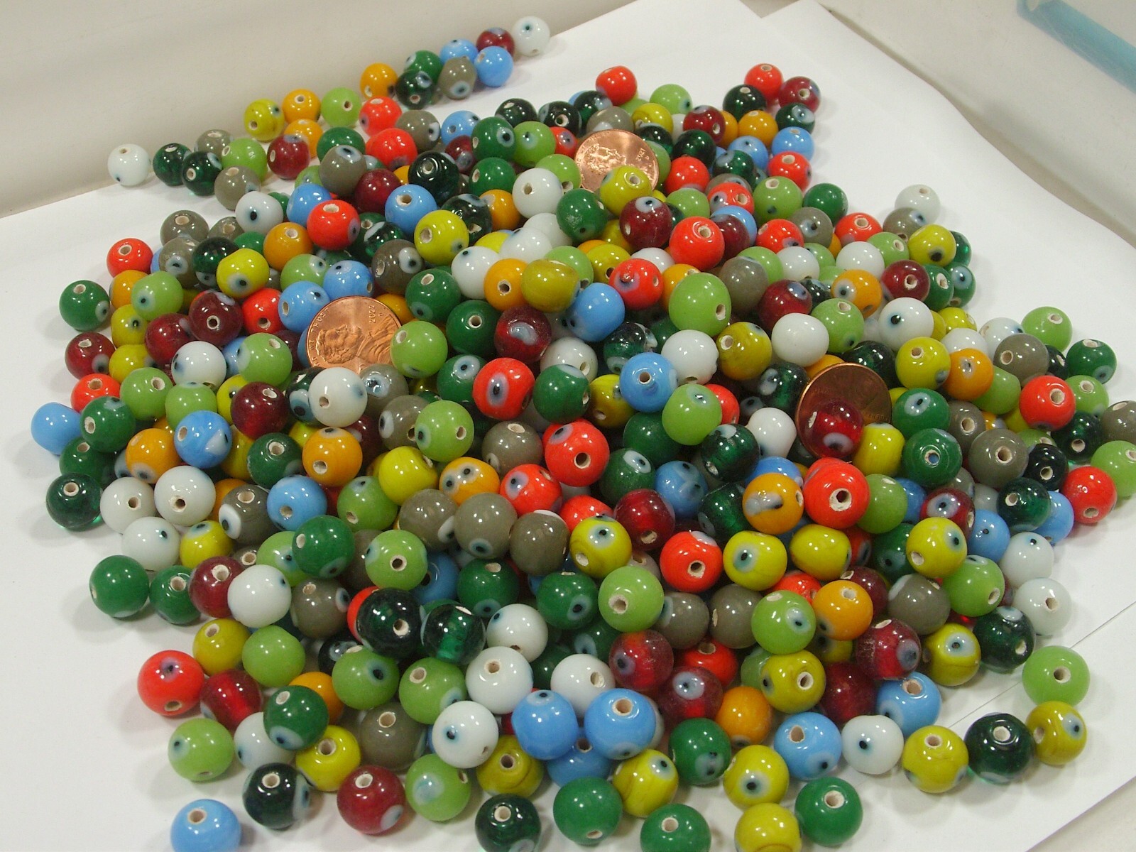 Two Pounds Multicolor Round India Handmade Evil Eye Glass Beads Bulk (RPC-15) ⭐