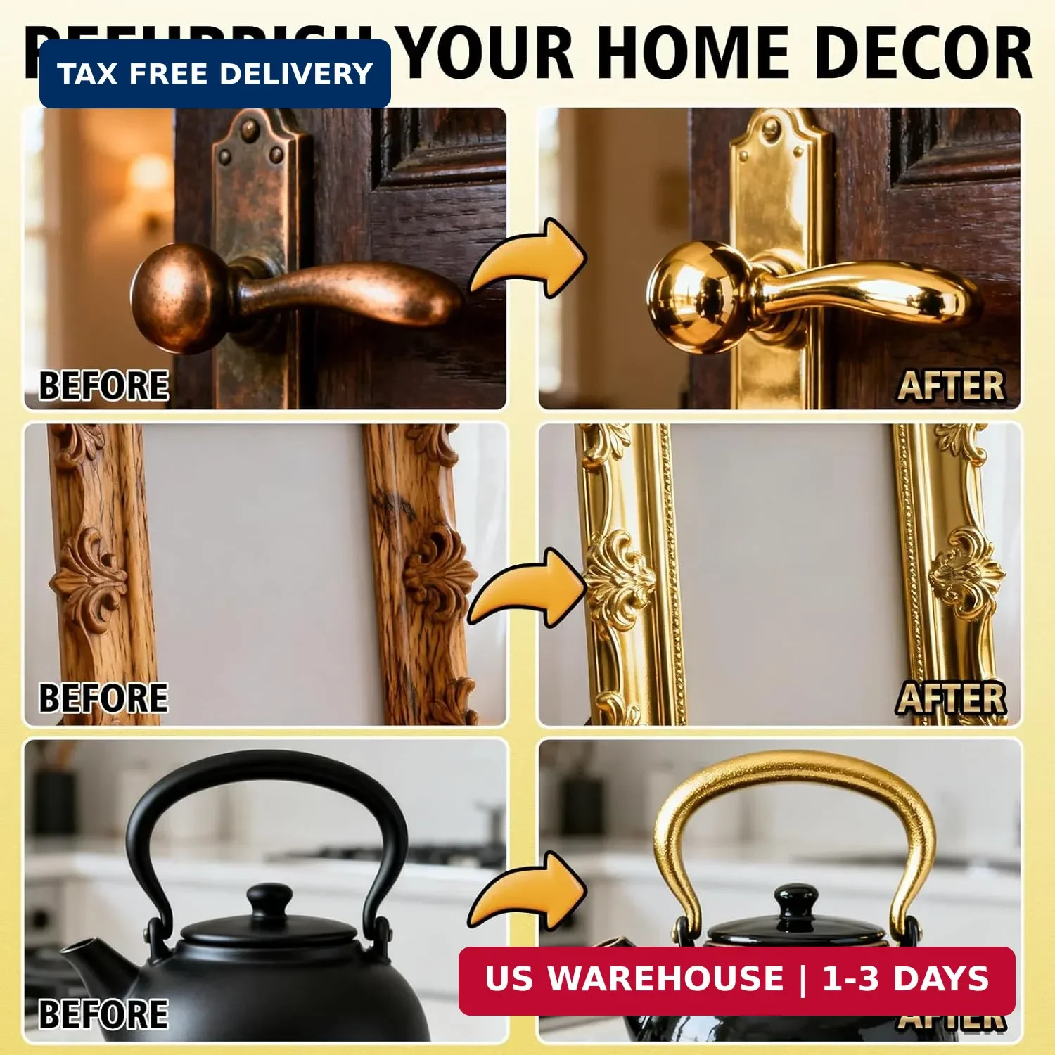 Gold Leaf Paint, Gold Paint for Metal and Wood – Rich Metallic Shine, Fast Dryin