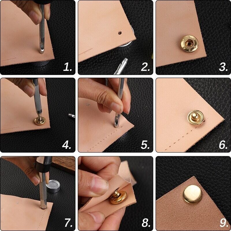 Leather Snap Fasteners Kit 10/12/15mm Brass Button Snaps Press Studs With 4 Tool