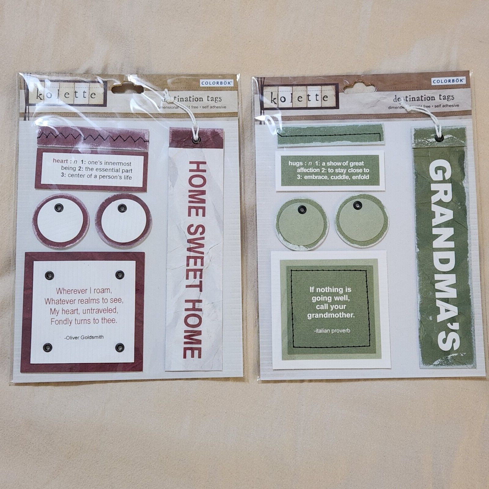 NEW Lot 2 Pkgs Kolette Destination Tags Grandma’s Home Family Stickers -C