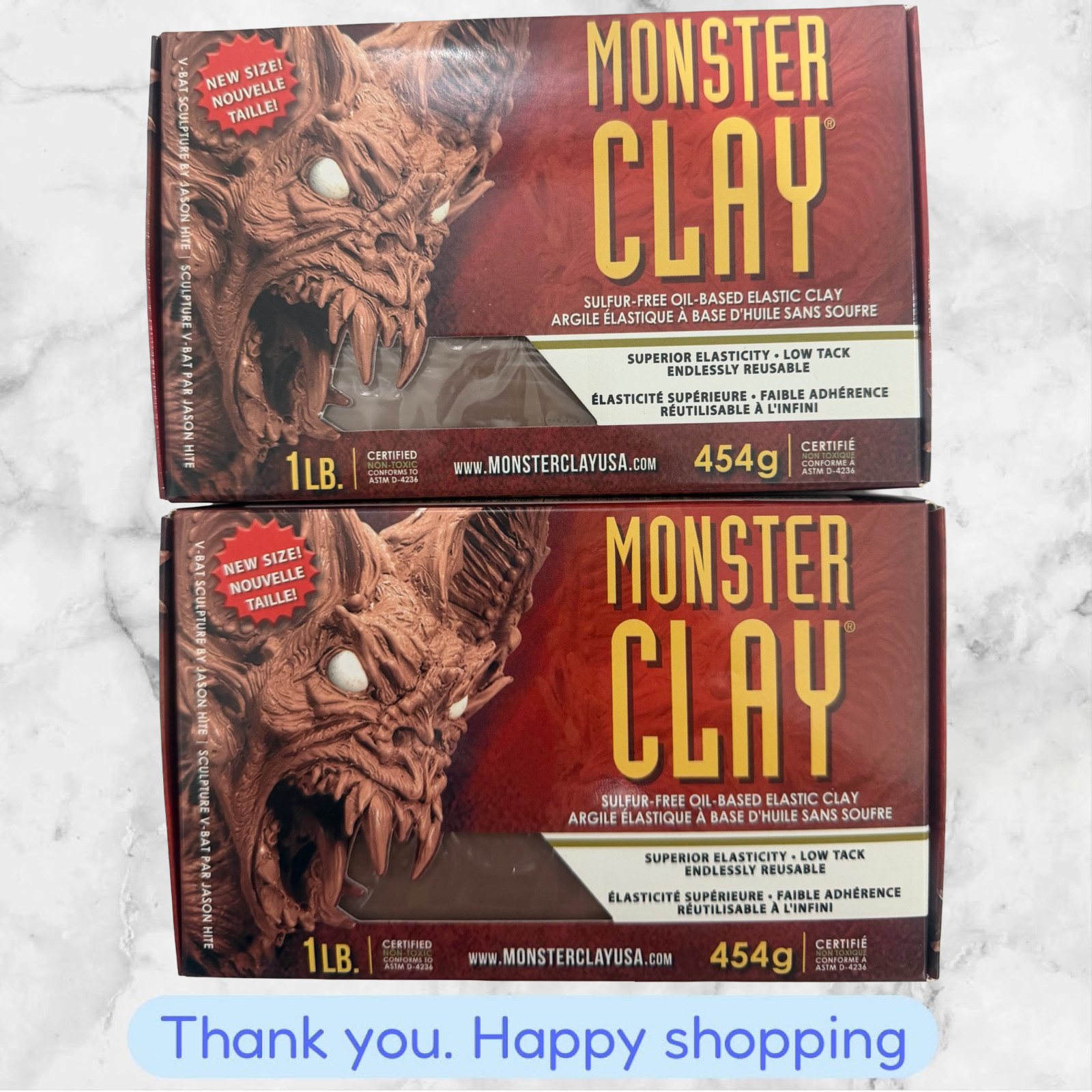 FOR 2 Monster Clay Sculpting Kit 1 lbs Each Medium Brown Elastic Clay NEW SHIP
