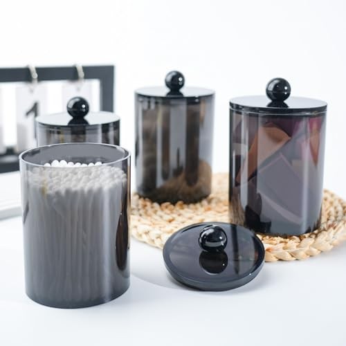 2 Pack Qtip Holder,Canister Apothecary Jar Set, Bathroom 2 pack-black-10&12oz