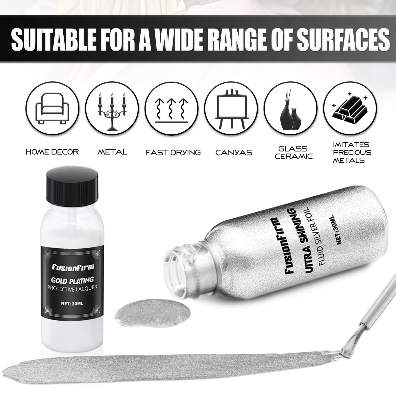 Liquid Silver Leaf Paint Kit – Quick Dry Metallic Gilding for Crafts & Decor