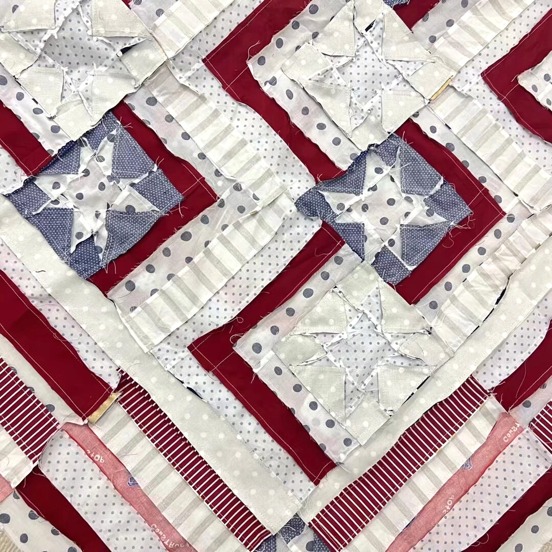 Handmade Patriot Flag Star Baby Quilt Top 47×47″ Pieced~ BABY/BED/Wall Decor