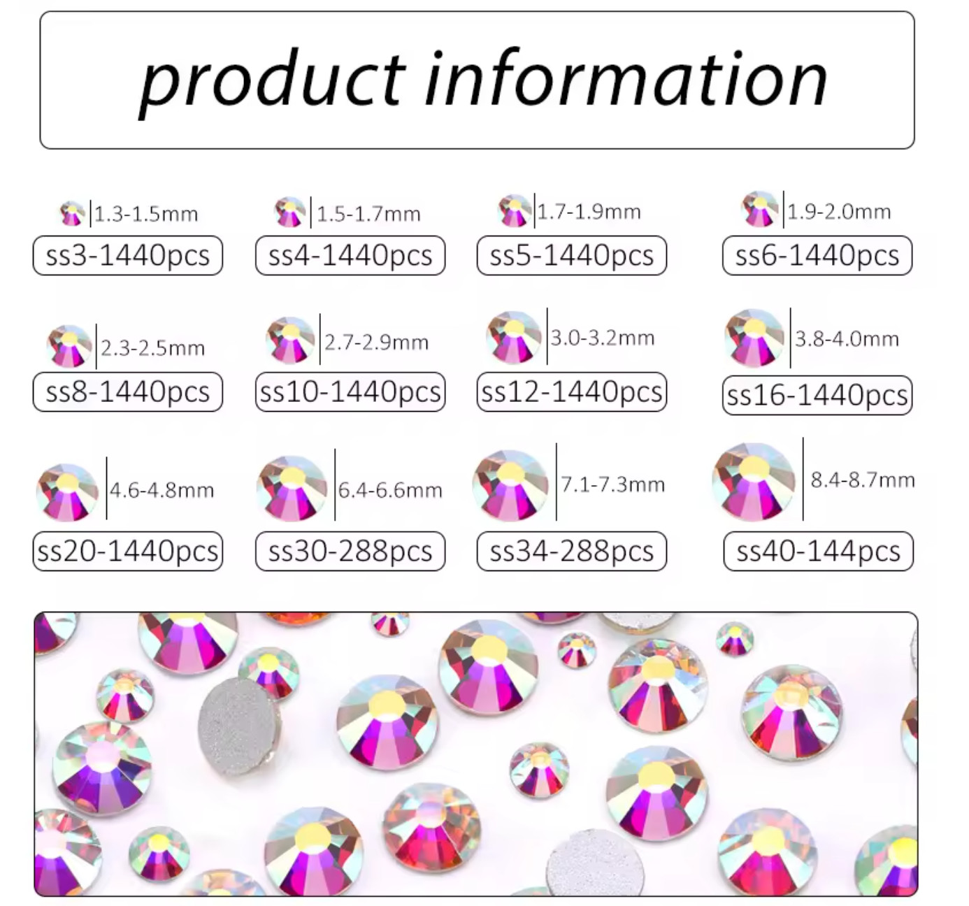 1440p Glass Crystal Flatback NO-Hotfix Rhinestones SS4- SS30 34 colors USSeller