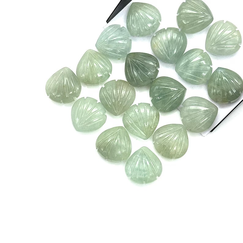 5Pcs Natural Aquamarine Shell Shape Beads, Hand Carved Seashell Gemstones,12 mm