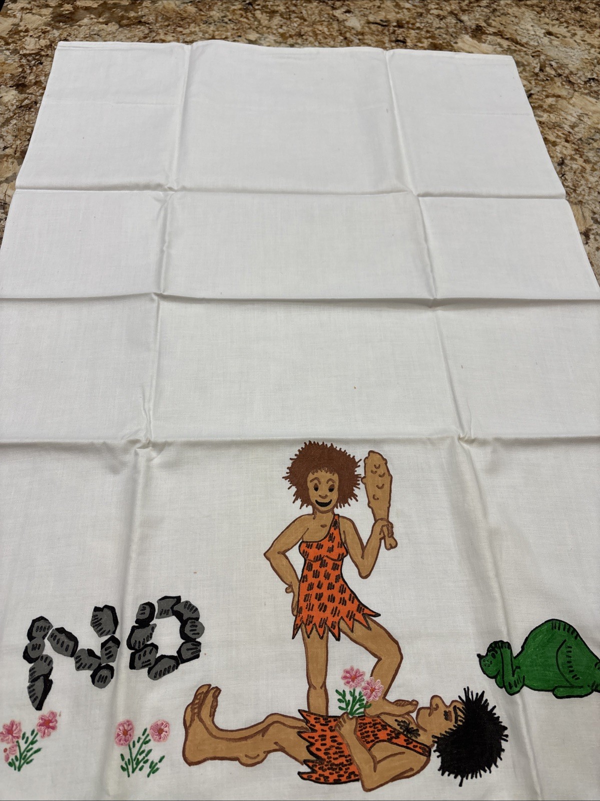 Lee Wards STONE AGE YES & NO 100% Cotton Pillowcases Painted NOS
