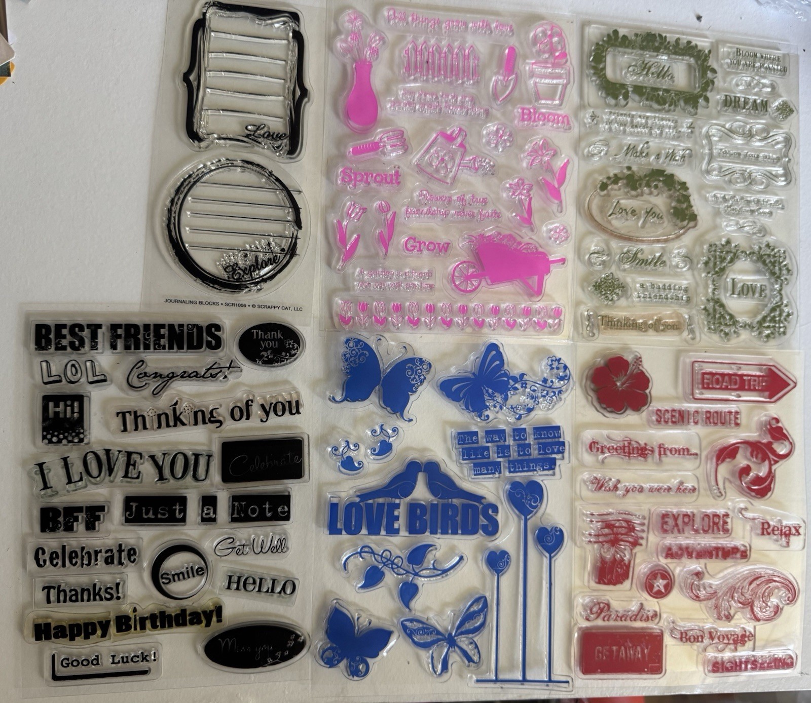 Clear Acrylic Craft Stamps Mixed Lot – Love/Friendship Butterflies Flowers