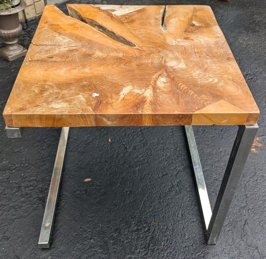 Natural Teak Wood Slab Table Top Live Edge Modern Coffee Side Table End Art Deco