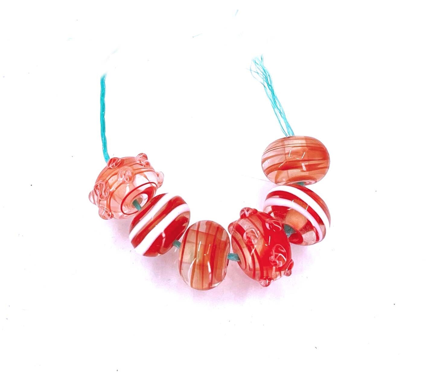 6 Handmade Lampwork Glass Spacer Rondelle Beads Mix Pattern 13x8mm – Ice Cherry